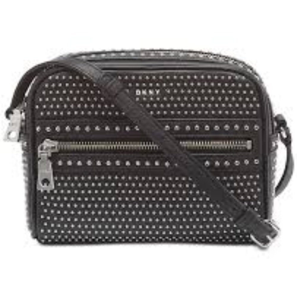 DKNY Faye Top Zip Studded Logo Camera Bag, Black